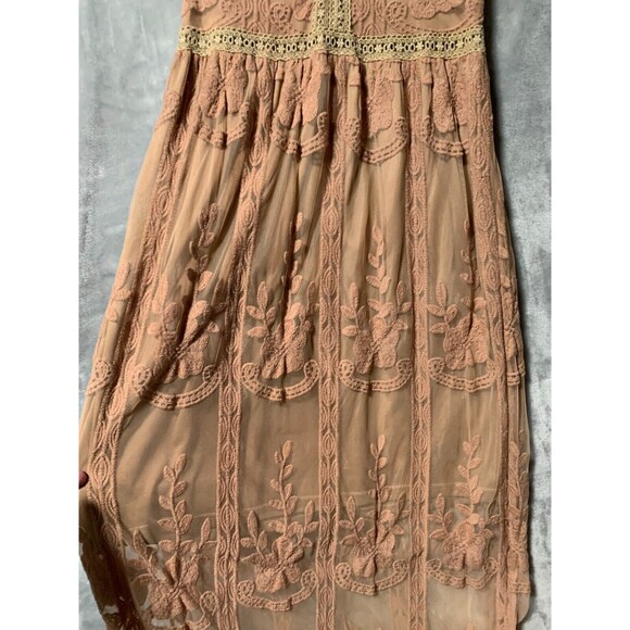 Lace Maxi Dress Womens Small Peachy Blush Sheer Whimsy Fairycore Regencycore Y2K - Picture 6 of 16